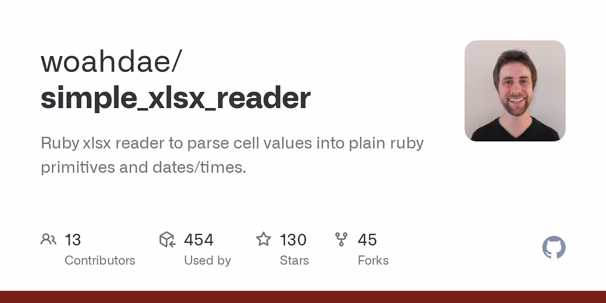 Ruby xlsx reader to parse cell values into plain ruby primitives and dates/times.