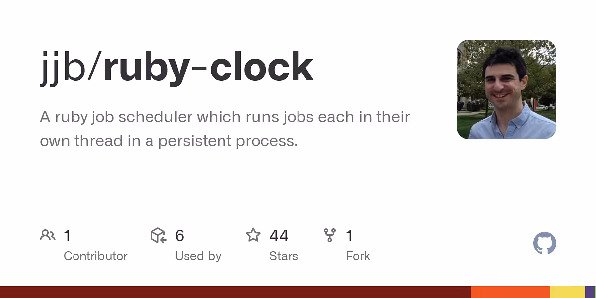 jjb/ruby-clock: A ruby job scheduler which runs jobs each in their own thread in a persistent process.