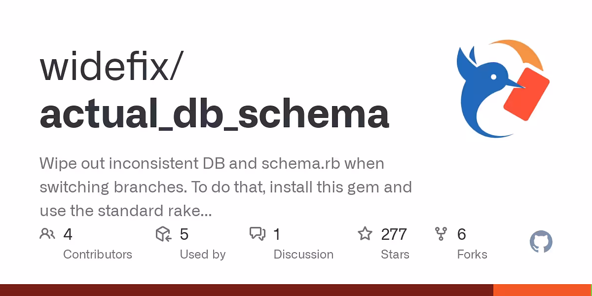 GitHub - widefix/actual_db_schema: Wipe out inconsistent DB and schema.rb when switching branches. 