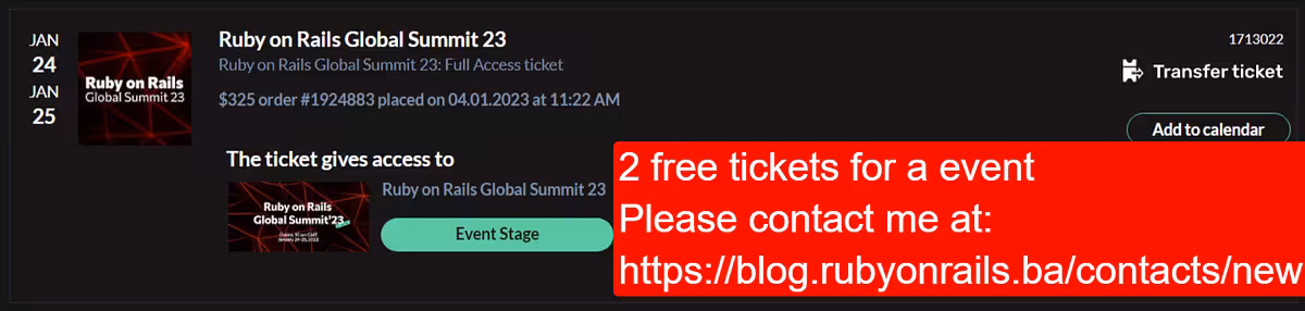 Sharing 2 free tickets for Ruby Global Summit 2023