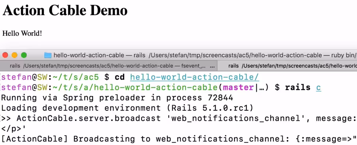 Action Cable ‘Hello World’ with Rails 5.1 – Ruby Inside 