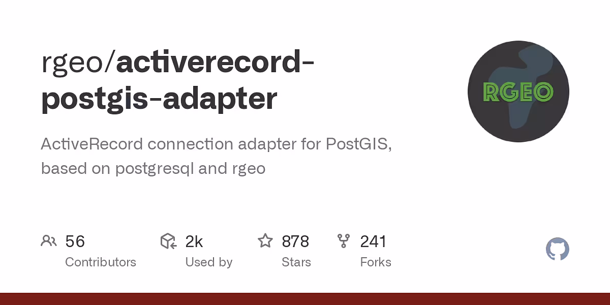 rgeo/activerecord-postgis-adapter: ActiveRecord connection adapter for PostGIS, based on postgresql and rgeo