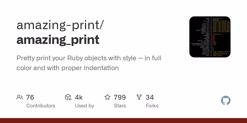amazing-print/amazing_print: Pretty print your Ruby objects with style -- in full color and with proper indentation