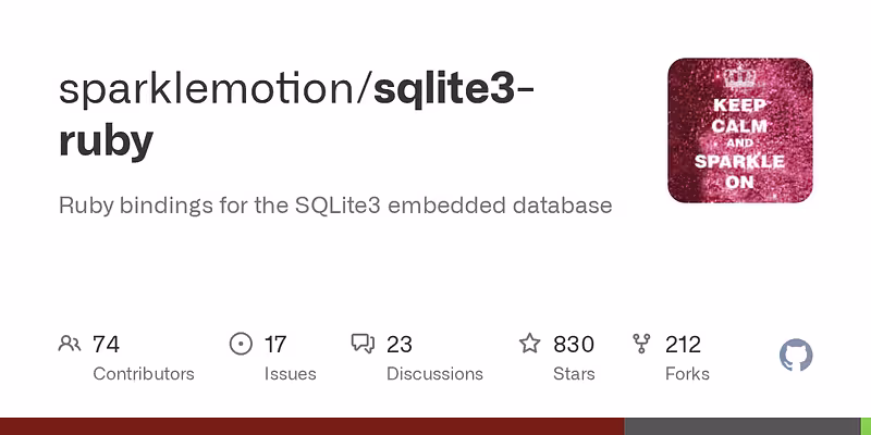 sparklemotion/sqlite3-ruby: Ruby bindings for the SQLite3 embedded database
