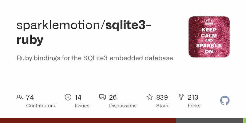 sparklemotion/sqlite3-ruby: Ruby bindings for the SQLite3 embedded database
