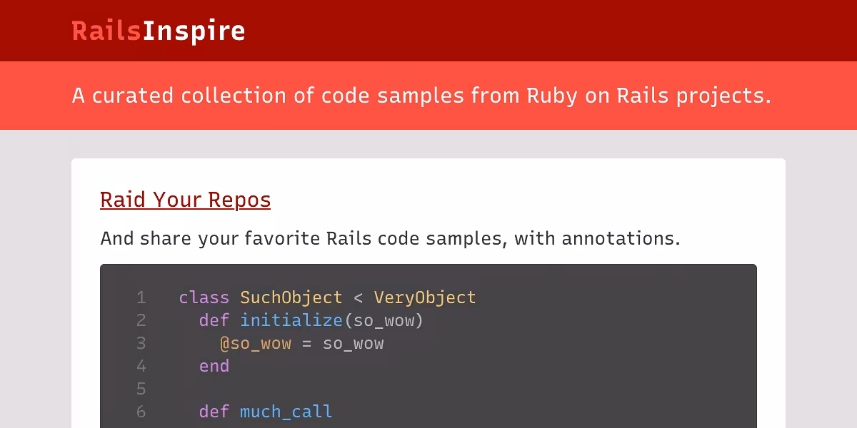 RailsInspire - Curated code samples from Ruby on Rails projects