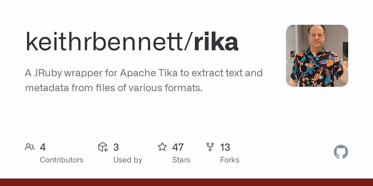 A JRuby wrapper for Apache Tika to extract text and metadata from files of various formats.
