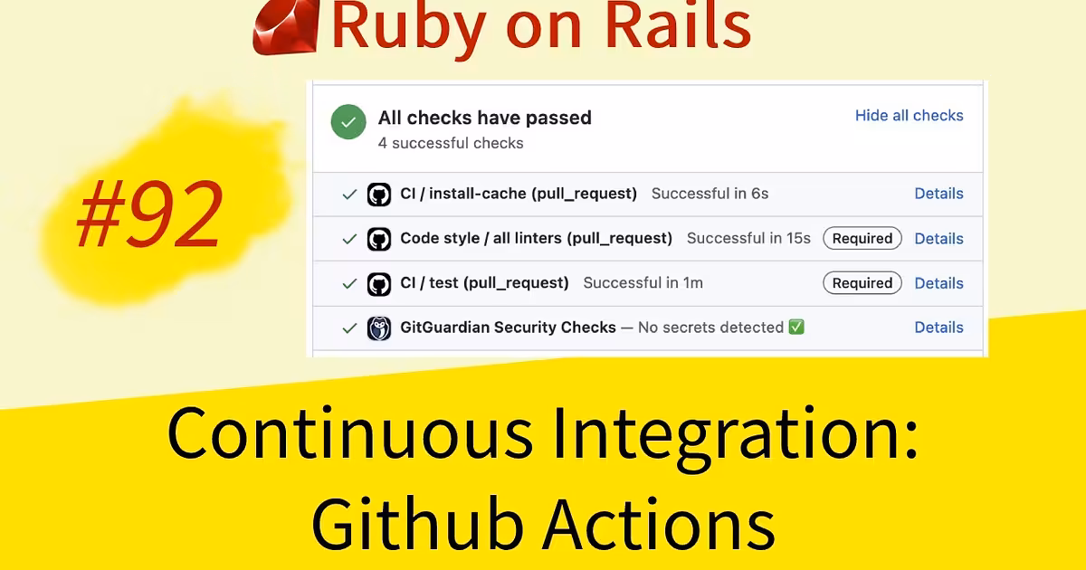 Ruby on Rails 92 Github Actions CI (run Tests, Rubocop, Erblint) - YouTube