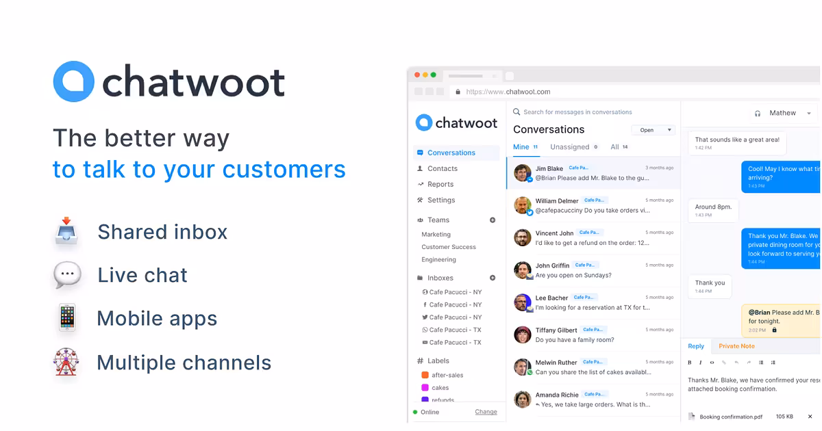 chatwoot: Open-source customer engagement suite, an alternative to Intercom, Zendesk, Salesforce Service Cloud etc.